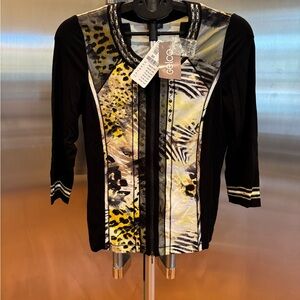 Women's Black and Yellow Patterned Top